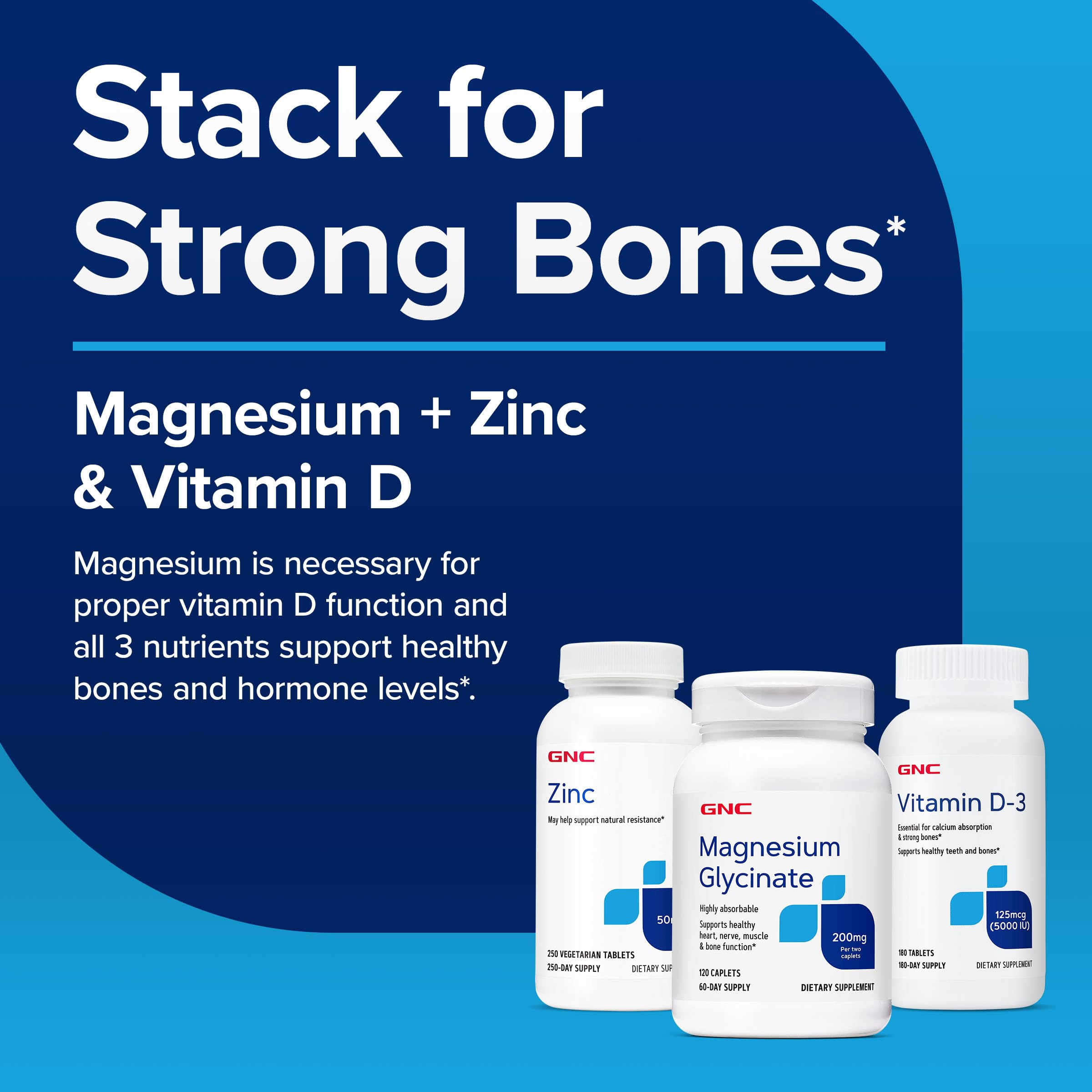 GNC Magnesium Glycinate ingredients panel showing bioavailable magnesium source
