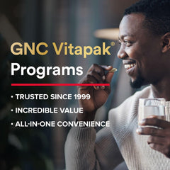 GNC Mega Men multivitamin blend with 18 vitamins and minerals supports energy and immunity.