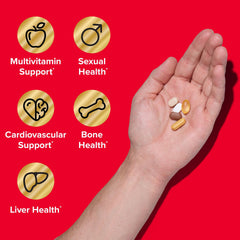 GNC Mega Men 40+ bottle cap and bottle indicating easy daily use.