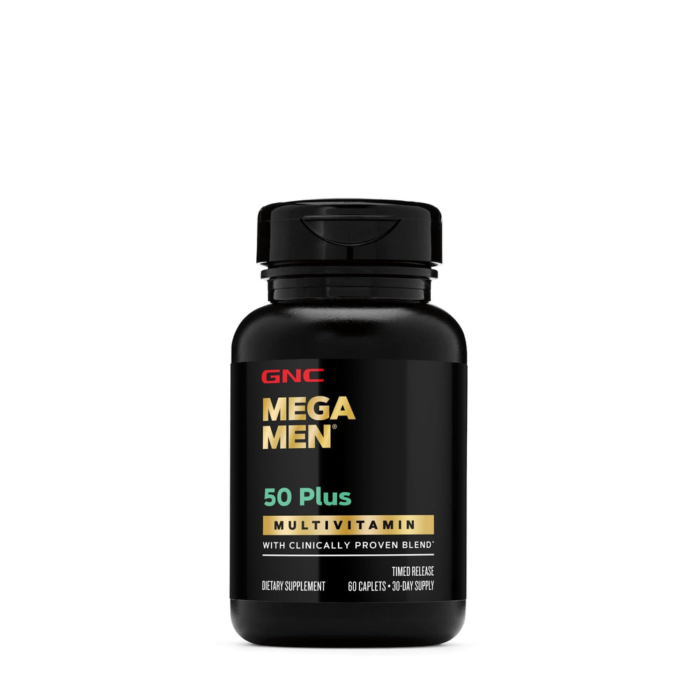 GNC Mega Men 50 Plus blister pack displays easy-to-open caplets for on-the-go routines