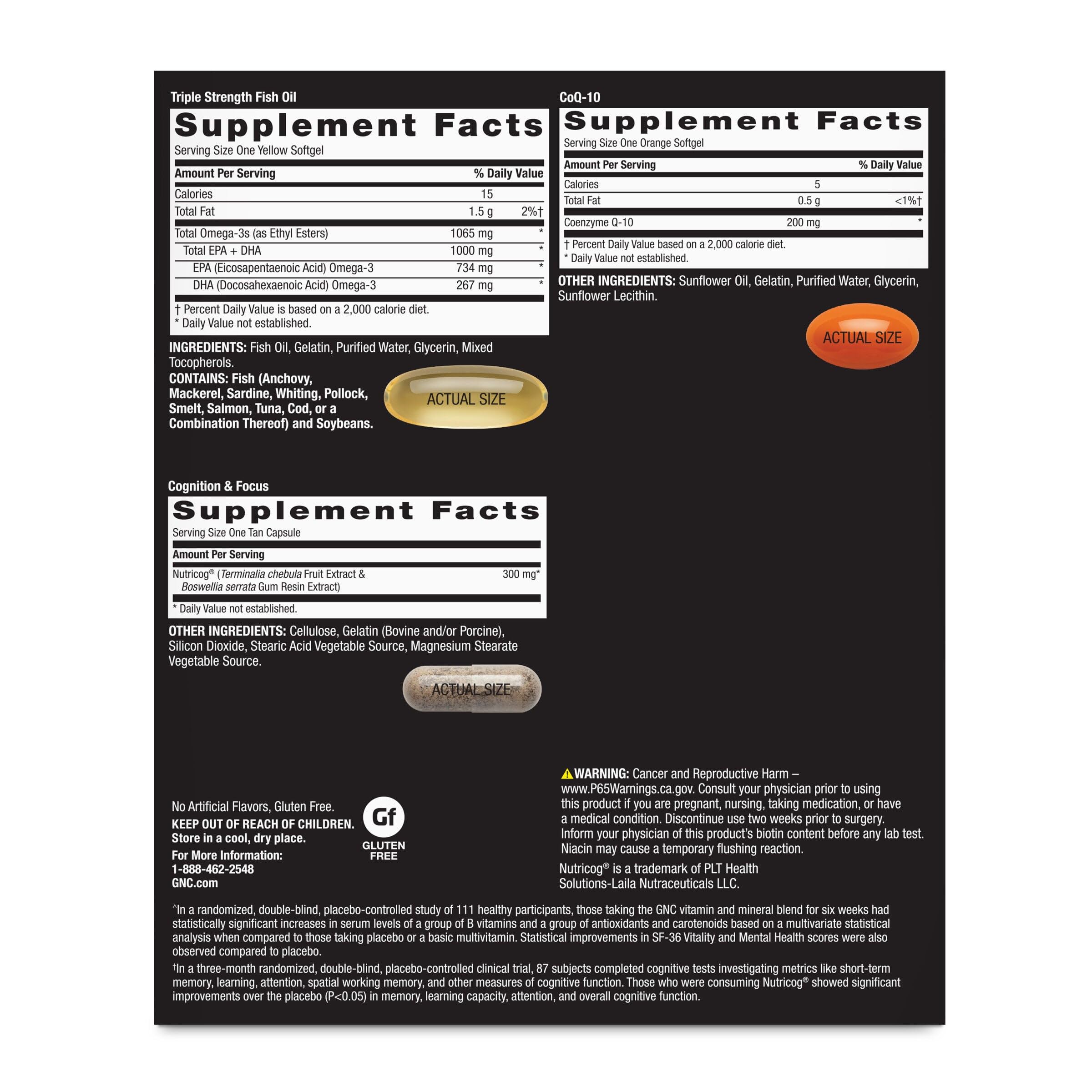 GNC Mega Men 50 Plus Vitapak bottle closeup highlighting heart health support