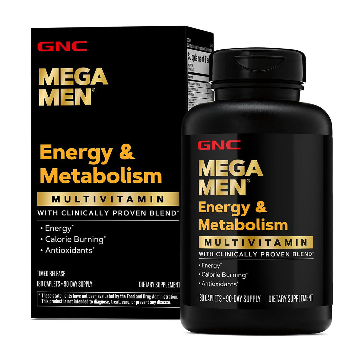 GNC Mega Men Energy and Metabolism bottle front view supporting daily vitality.