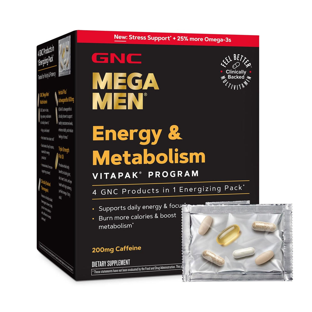 GNC Mega Men Vitapak box shown for daily vitality support.