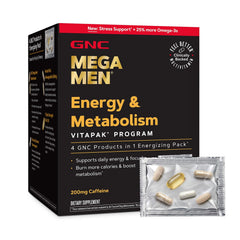 GNC Mega Men Vitapak box shown for daily vitality support.