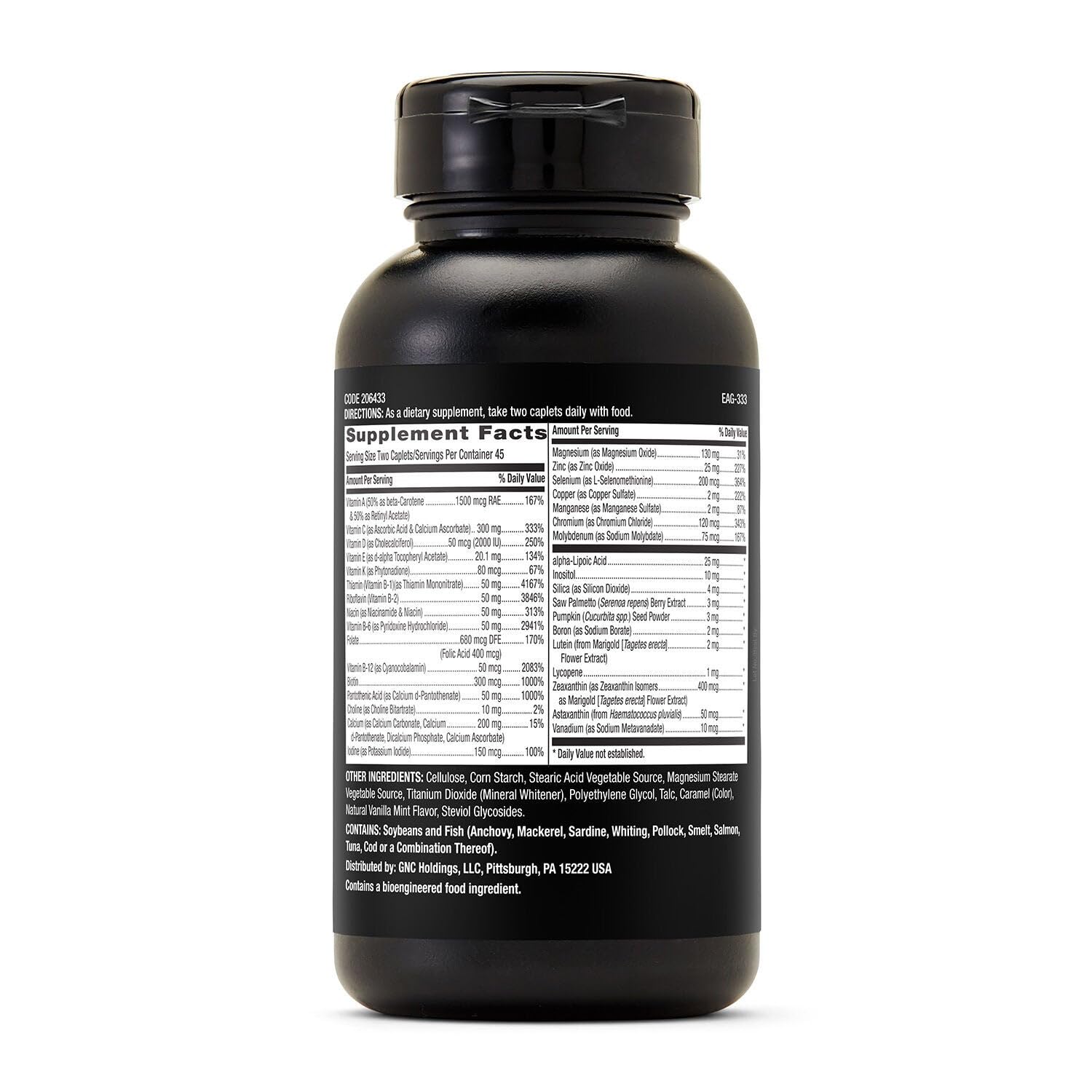 GNC Mega Men product display highlighting 90 caplets for ongoing daily use.