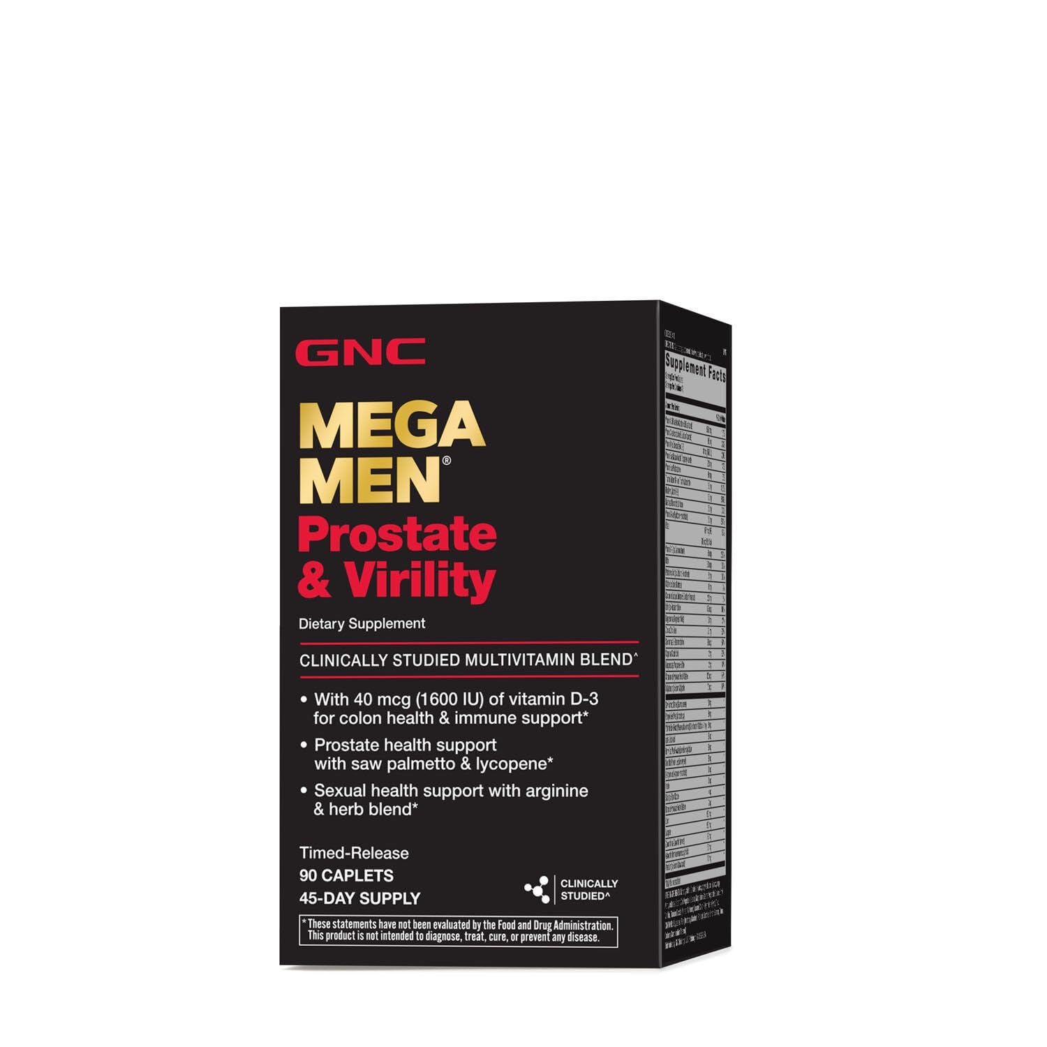 GNC Mega Men Prostate and Virility caplets close-up showing easy-to-swallow tablets