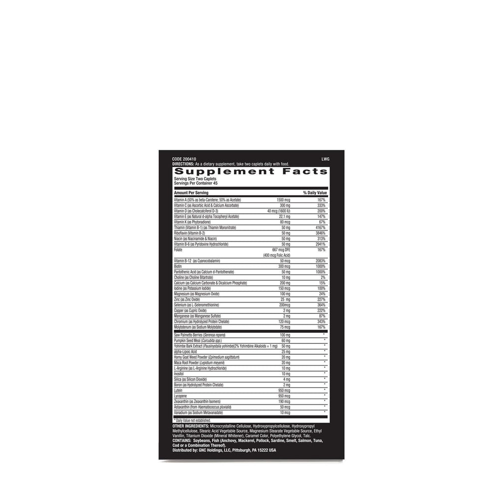 GNC Mega Men Prostate and Virility label features saw palmetto and lycopene for prostate support