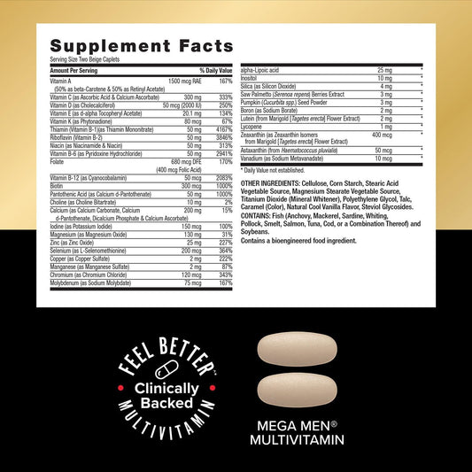 Close-up of GNC Mega Men capsules for steady energy.