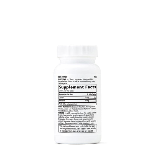GNC Melatonin 10mg twin pack label close-up showing calcium addition