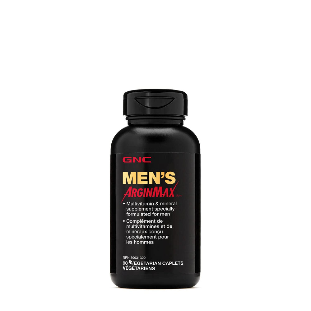 GNC ArginMax bottle close-up showing capsules for daily vitality support