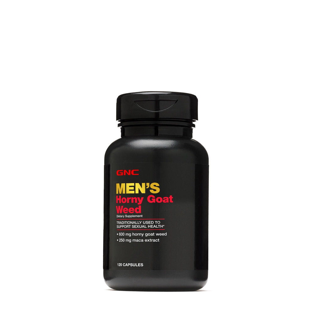 GNC Men's Horny Goat Weed bottle with 120 capsules for daily use.
