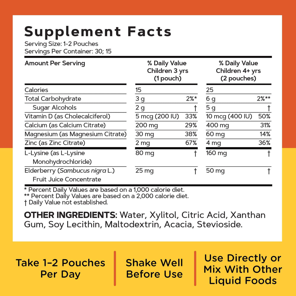 Dosing icon and measurement marks on pouch support simple administration