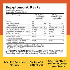 Dosing icon and measurement marks on pouch support simple administration