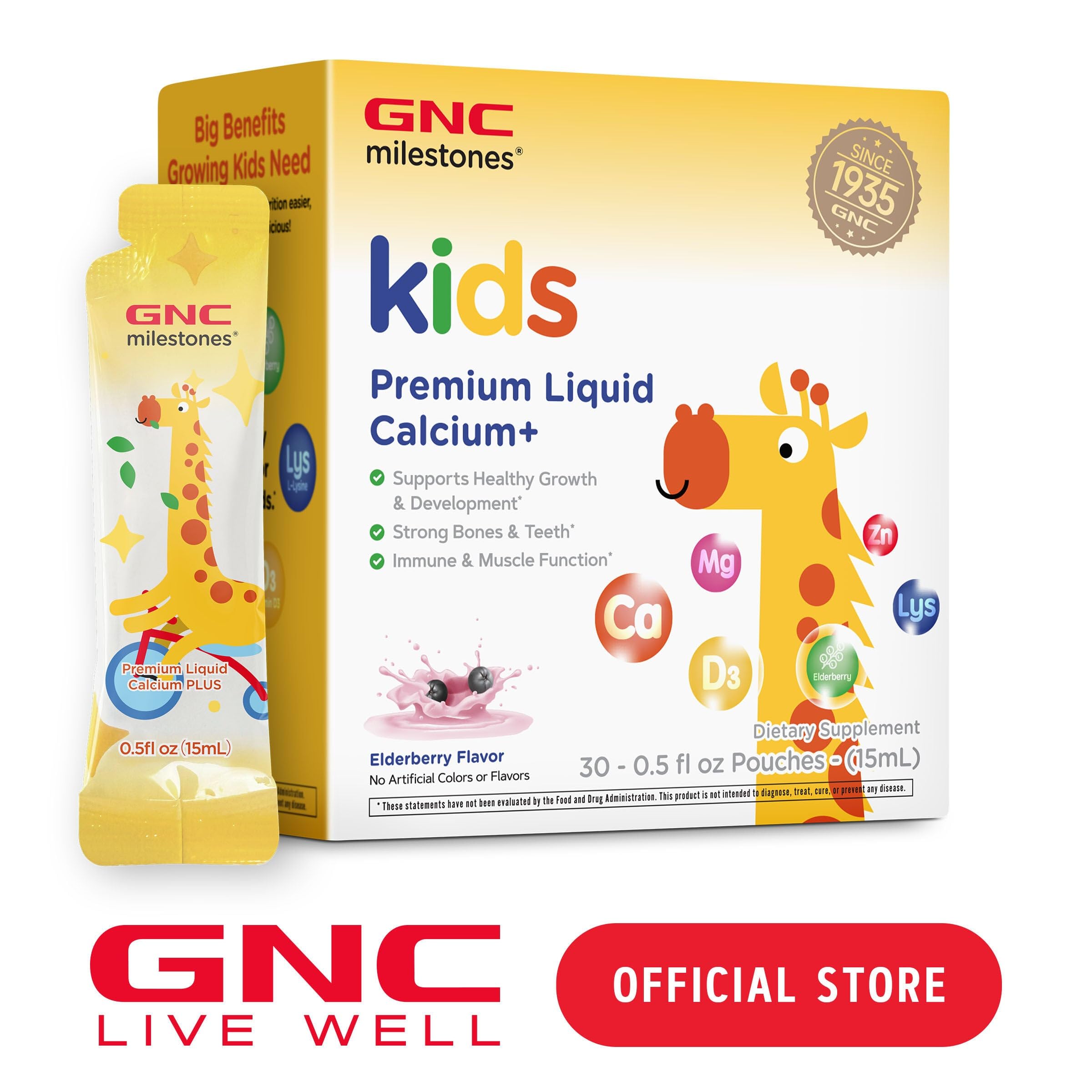 GNC Milestones box shows 30 pouches for easy daily use