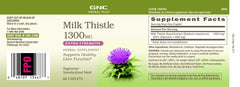 GNC Milk Thistle 1300mg ingredients label shows vegetarian formula with no sugar