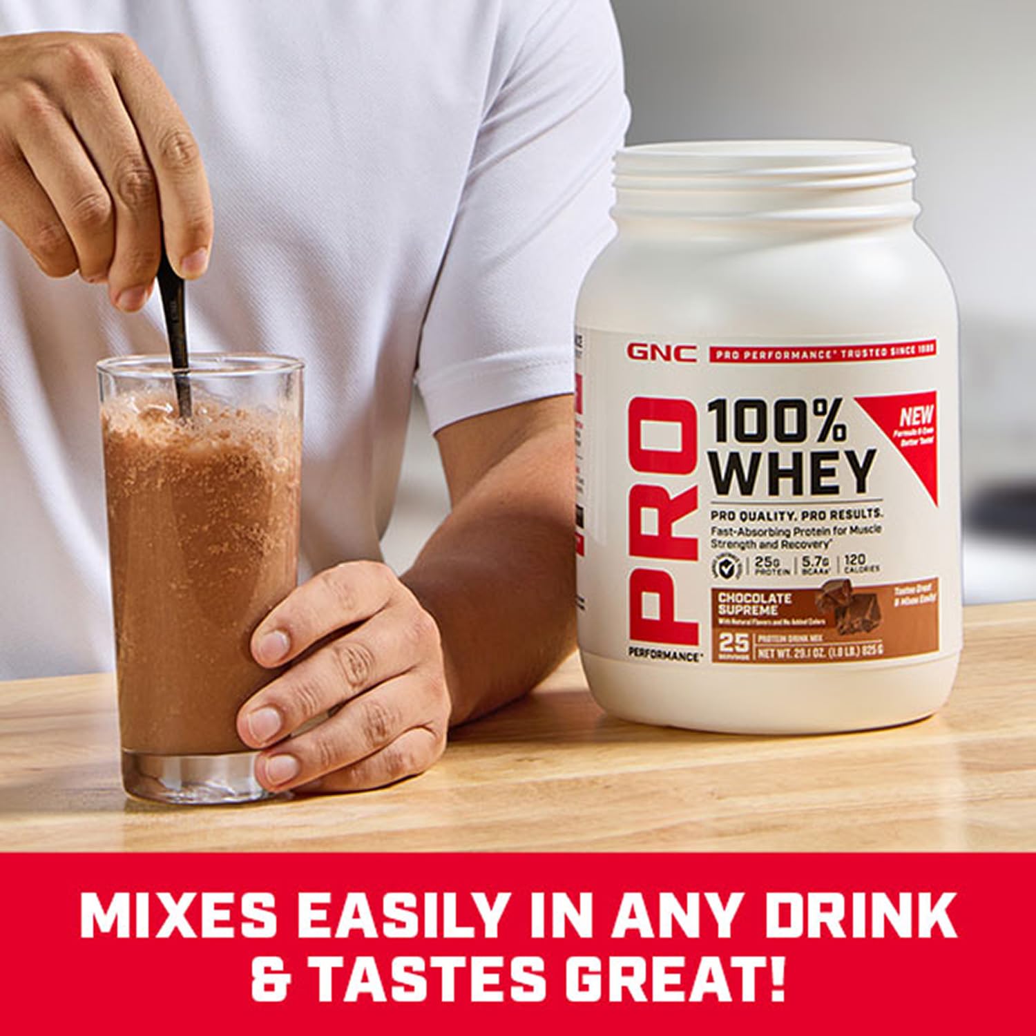GNC Pro Performance 100% Whey Banana Cream ingredients list highlights protein blend