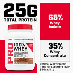 GNC Pro Performance 100% Whey Banana Cream label highlights gluten-free formula