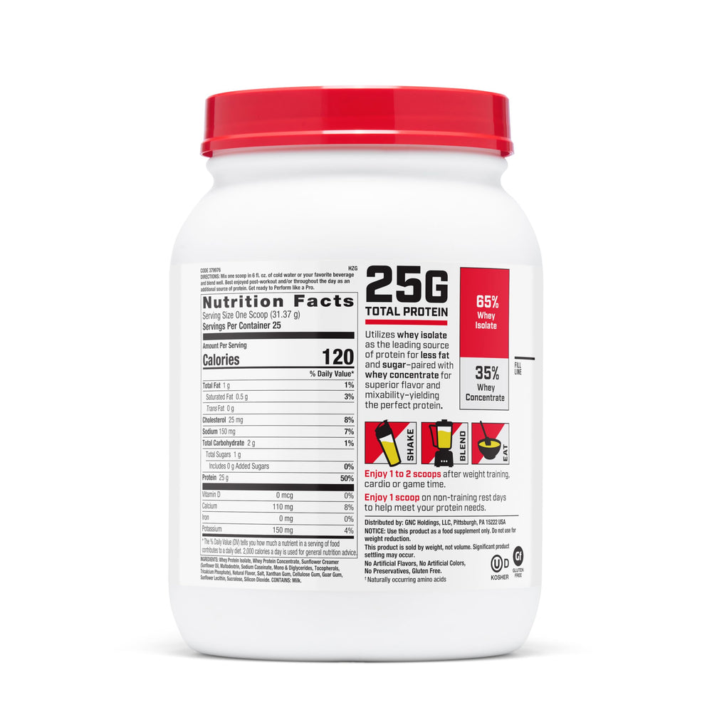 GNC Pro Performance 100% Whey Banana Cream pour shows quick mixability