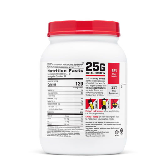 GNC Pro Performance 100% Whey Banana Cream pour shows quick mixability