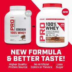 GNC Pro Performance 100% Whey Protein Powder 2.0 shaker with strawberry shake for a tasty workout snack