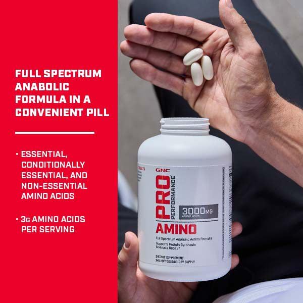 GNC Pro Performance Amino 3000 pour demonstrates easy dosing after workouts
