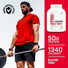 GNC Pro Performance Bulk 1340 high-calorie macro blend fuels workouts.
