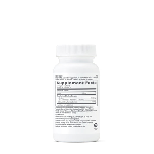 GNC Pro Performance Citrulline Complex 1700mg bottle packaging highlights gluten-free formula