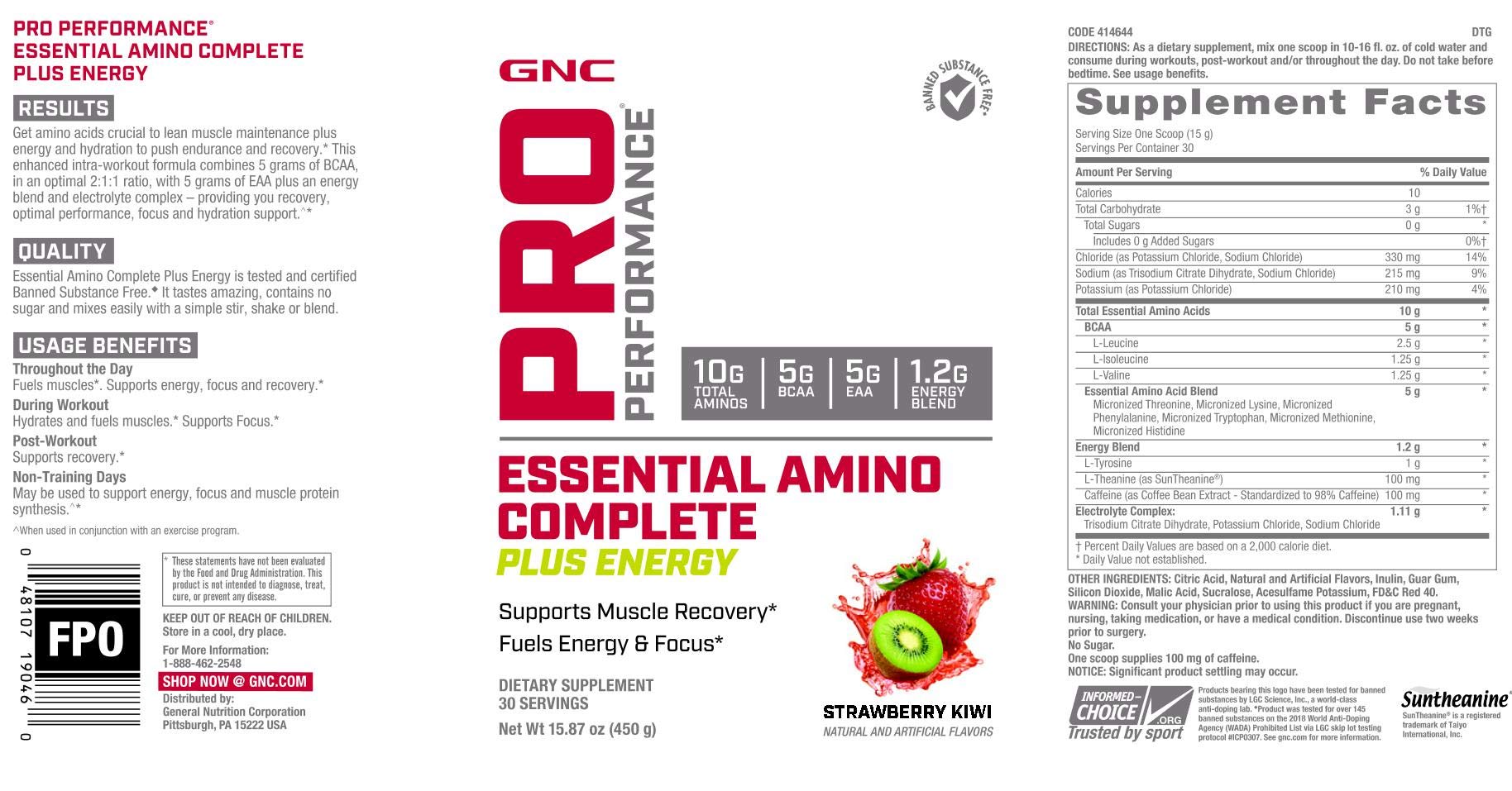 GNC Pro Performance Amino Complete Plus Energy scoop dispensing beside a glass during workouts for energy and hydration.