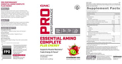 GNC Pro Performance Amino Complete Plus Energy scoop dispensing beside a glass during workouts for energy and hydration.
