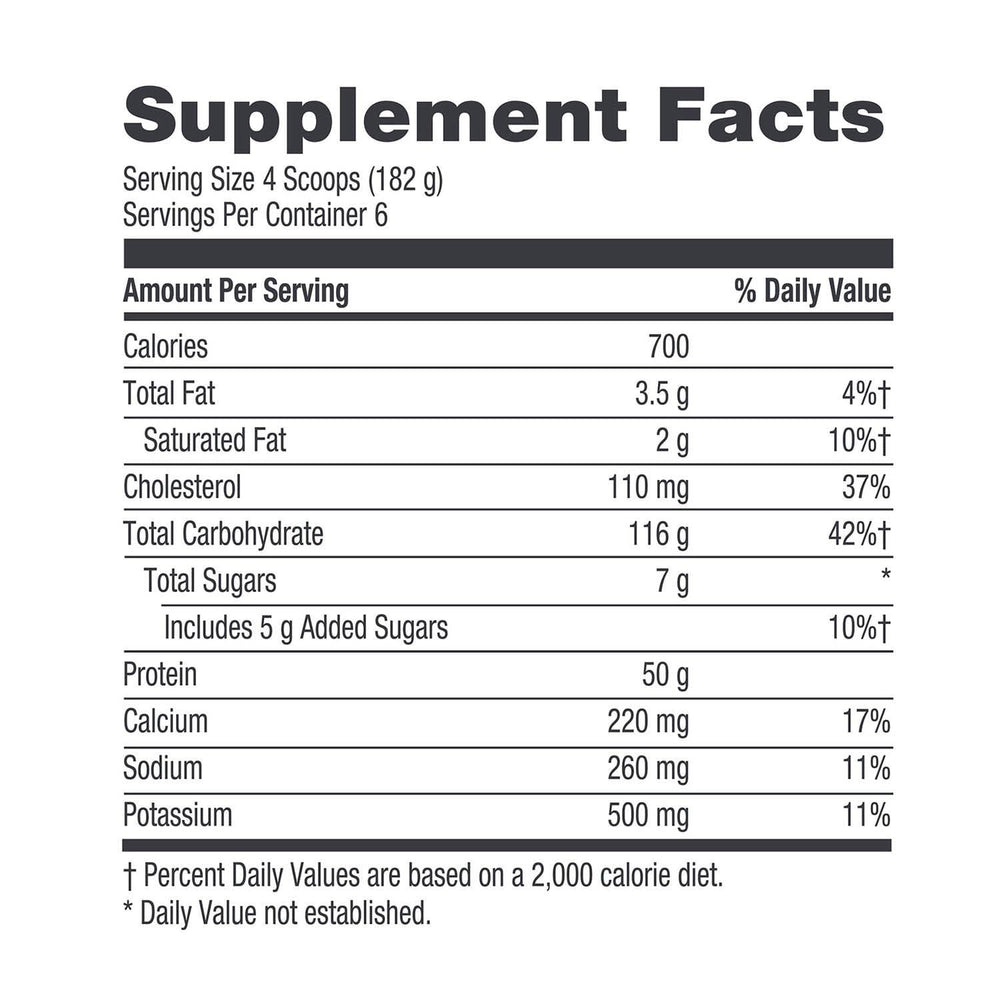 GNC Pro Performance Weight Gainer powder pour shows a quick-mixing shake option for active lifestyles.