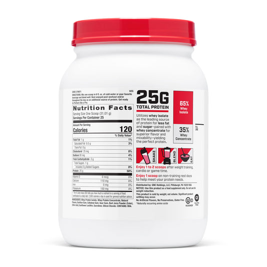 Scoop of GNC Pro Performance Whey powder showing serving size