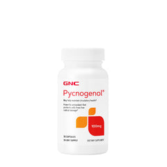 GNC Pycnogenol 100mg bottle front view highlighting label and circulatory support.