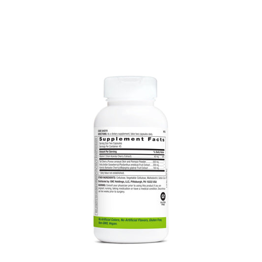GNC SuperFoods Cherry Complex label highlights vegan, gluten-free, non-GMO formula.