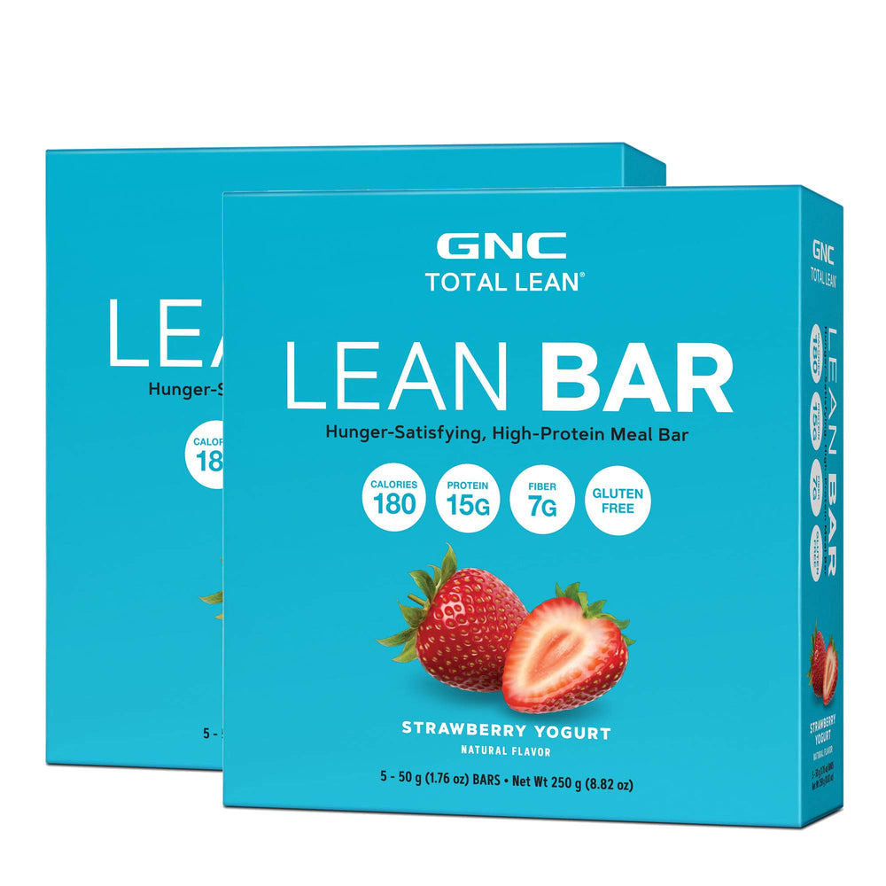GNC Total Lean twin-pack box showing hunger-satisfying protein bar