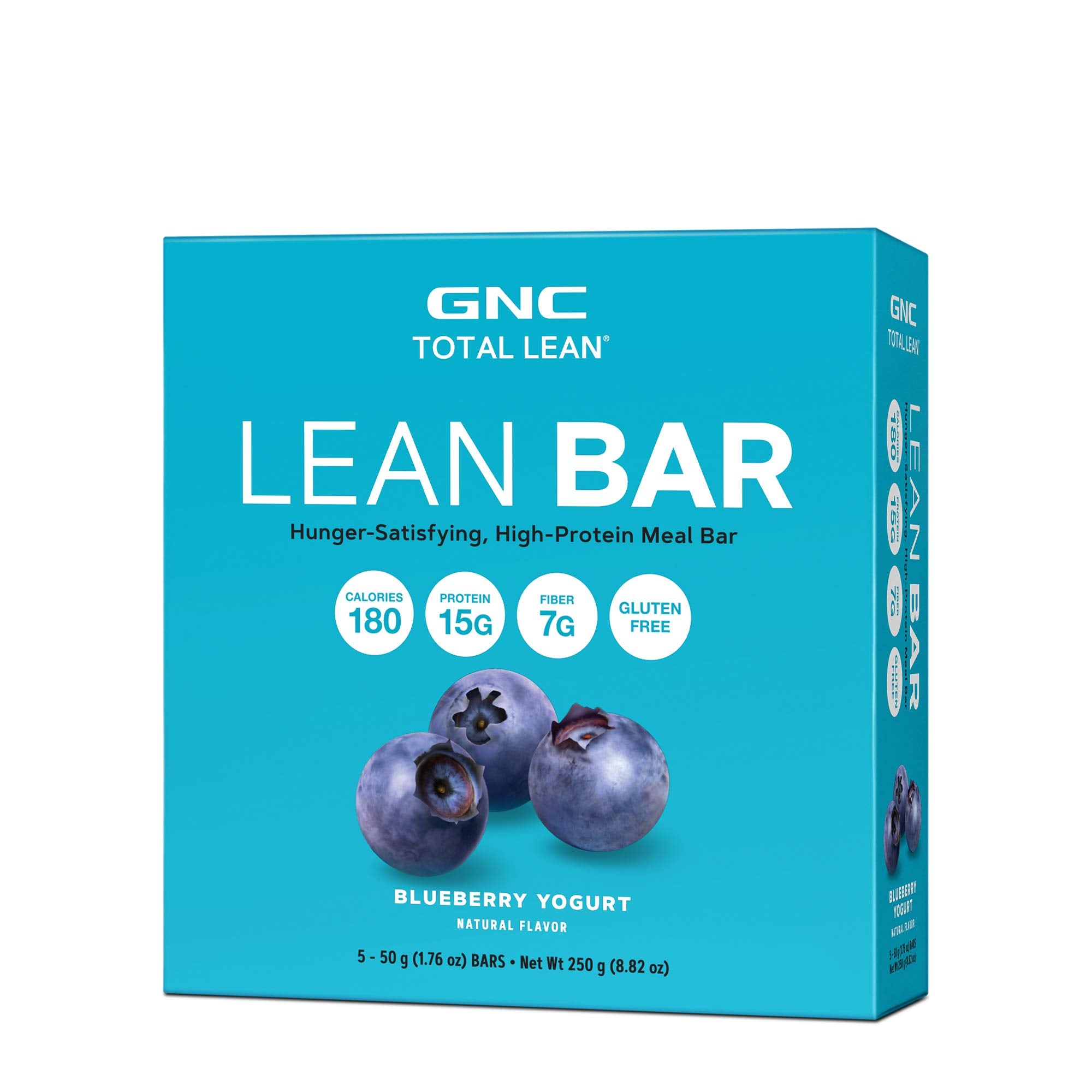 GNC Total Lean Lean Bar, blueberry yogurt flavor, convenient on-the-go nutrition.