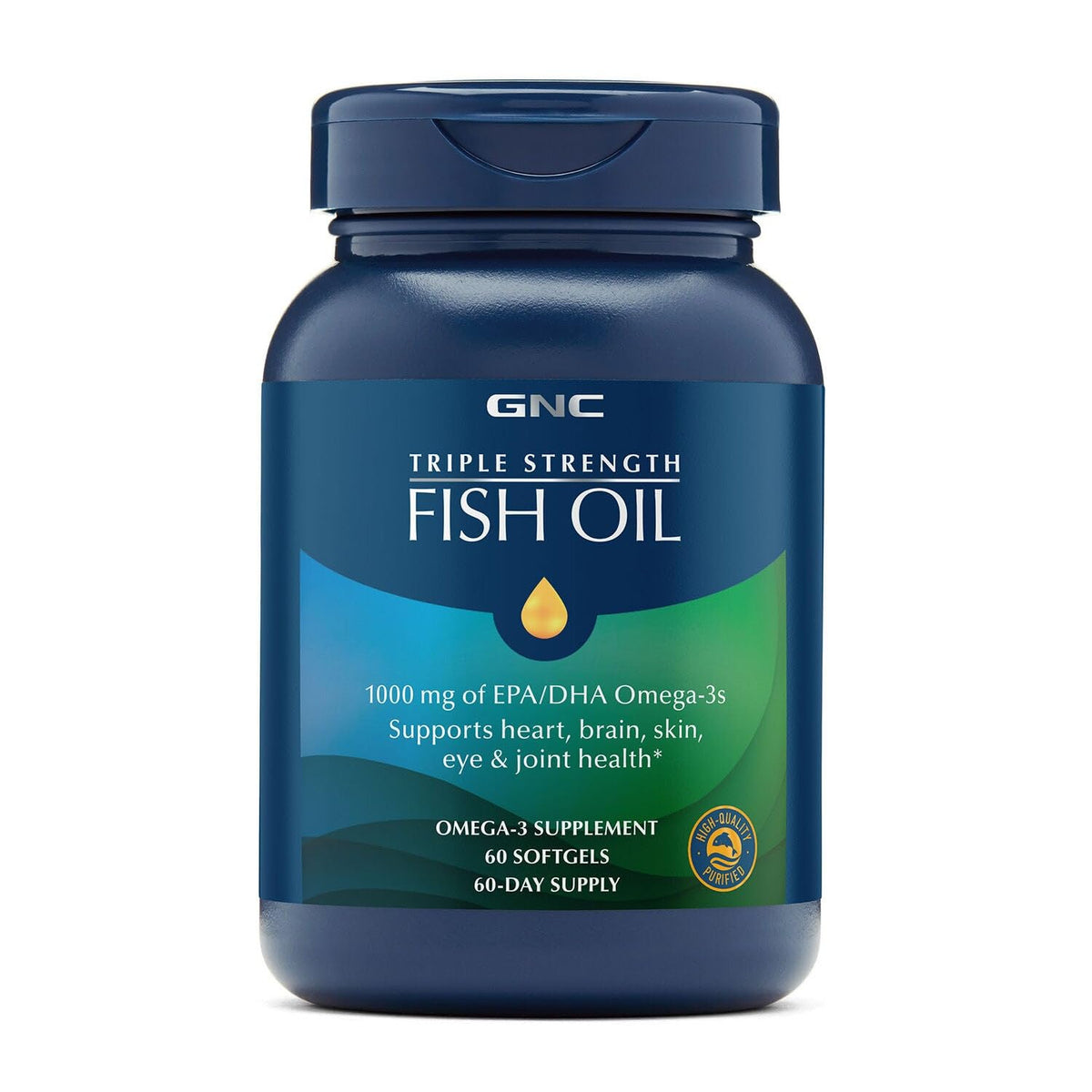GNC Triple Strength Fish Oil bottle for daily omega-3 support.