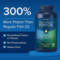 Enteric-coated GNC Fish Oil capsule to reduce fishy aftertaste.