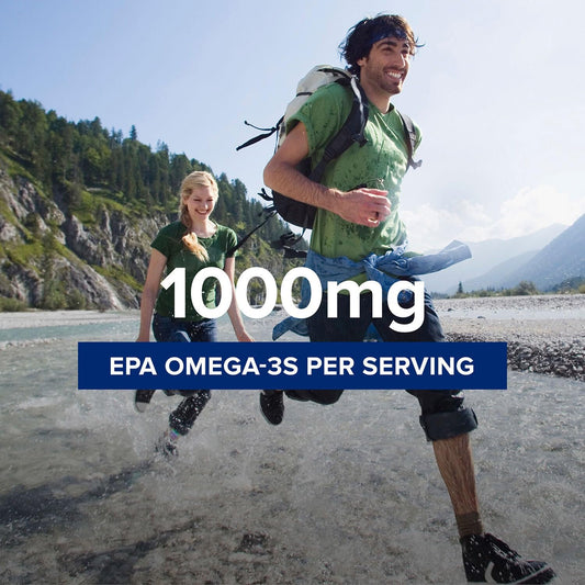 GNC Triple Strength Fish Oil EPA 1000 Mini bottle label highlights purity.