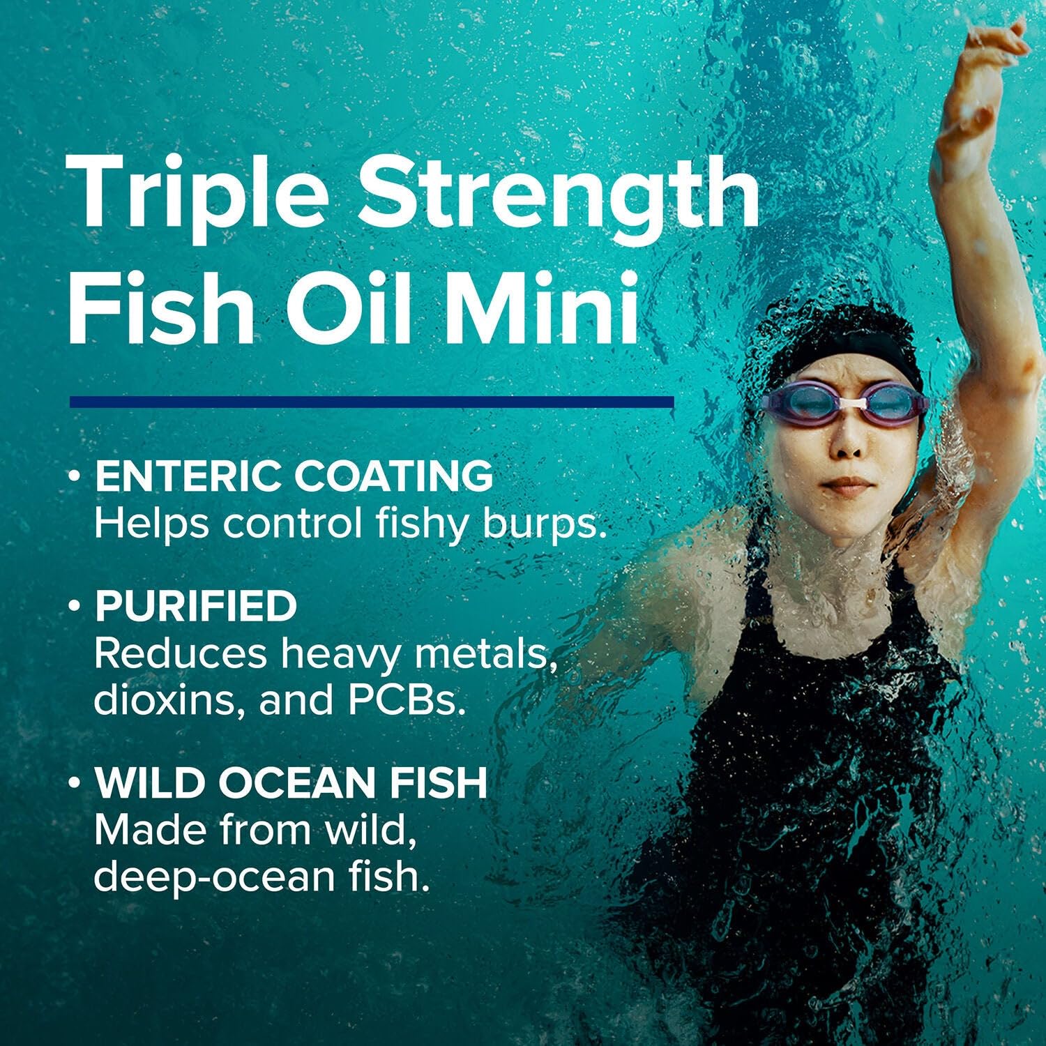 GNC Triple Strength Fish Oil packaging graphic shows gluten-free and no artificial flavors