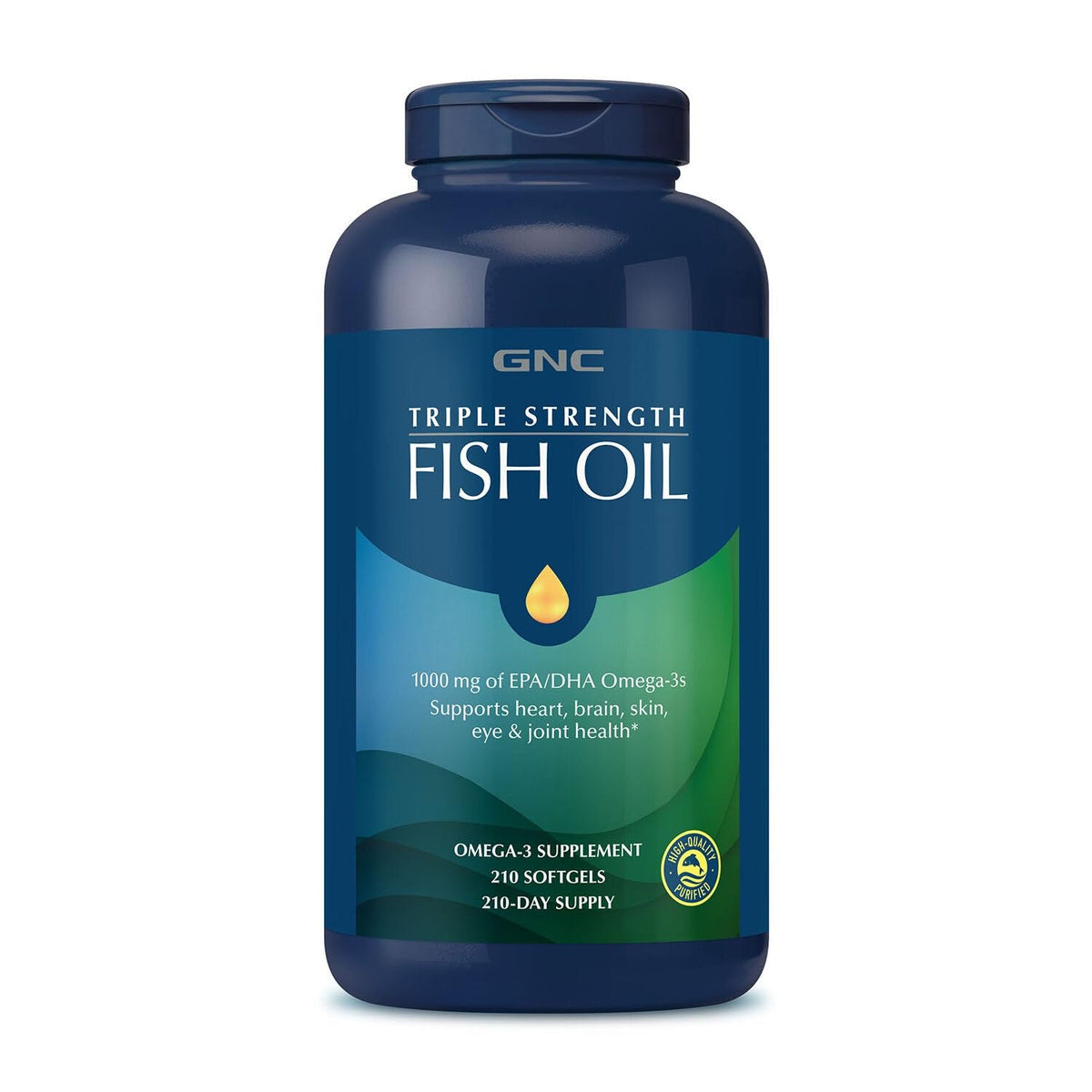 GNC Triple Strength Fish Oil softgel bottle for daily omega-3 support