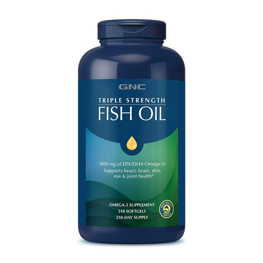 GNC Triple Strength Fish Oil softgel bottle for daily omega-3 support