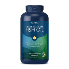 GNC Triple Strength Fish Oil softgel bottle for daily omega-3 support