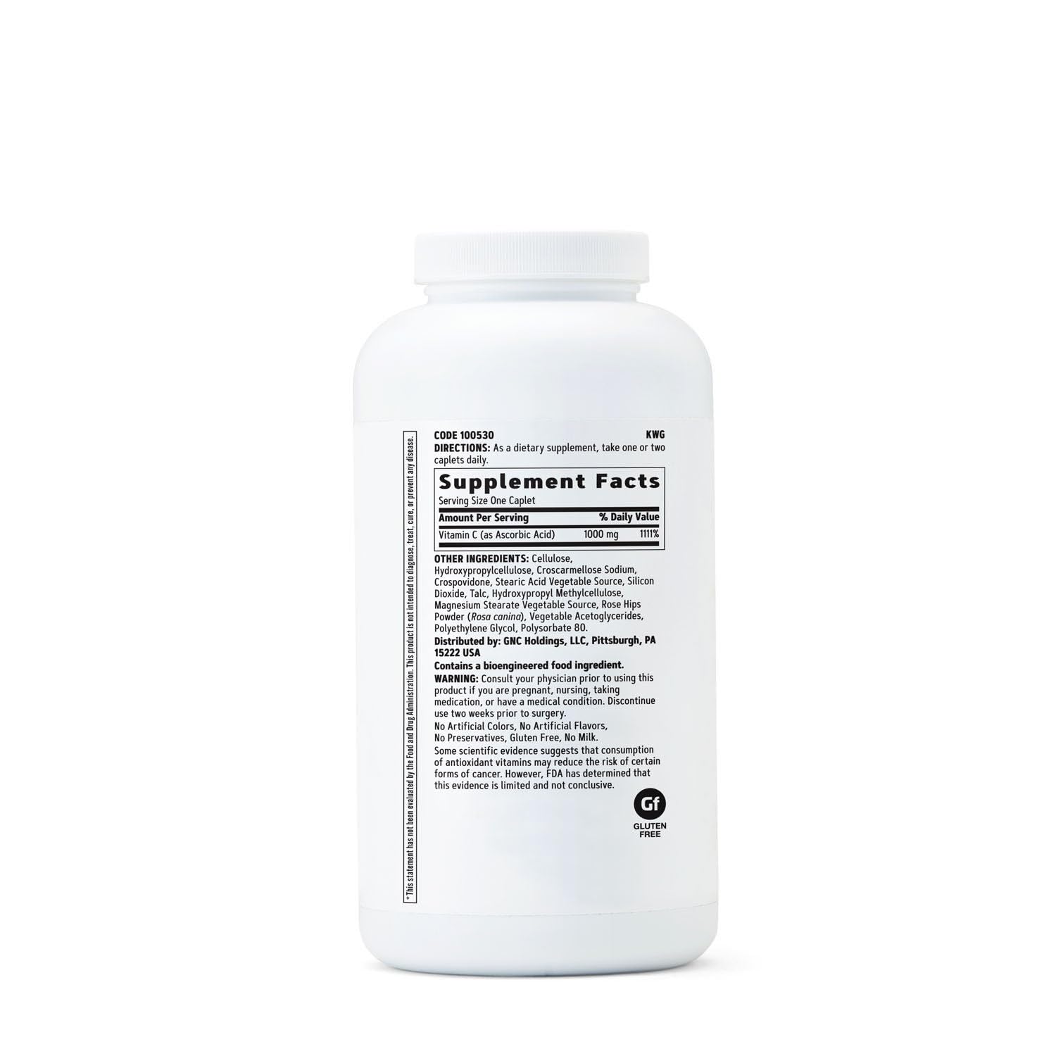GNC Vitamin C 1000 mg caplets closeup showing vegetarian composition and caplet texture