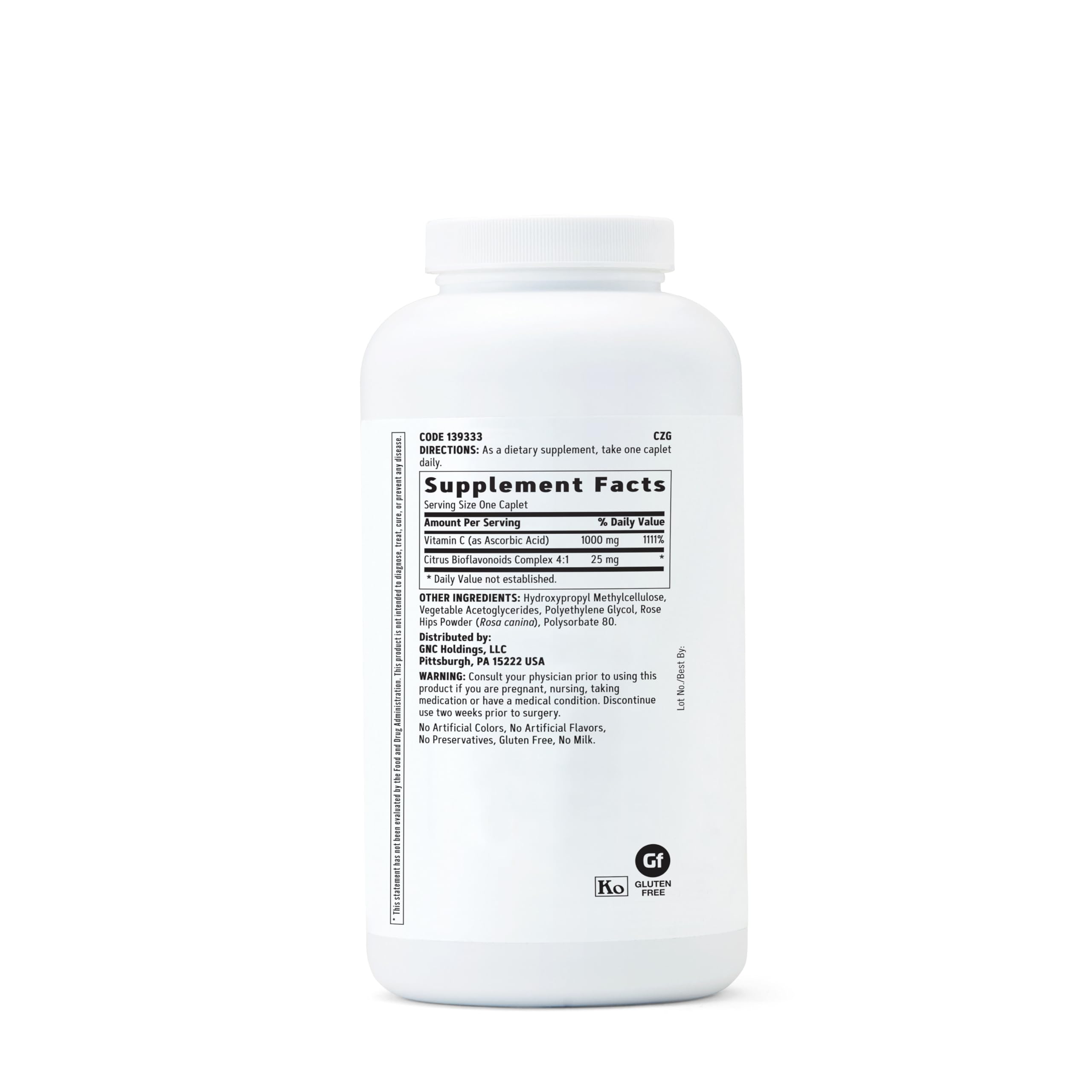GNC Vitamin C 1000mg timed-release caplets close-up for sustained antioxidant support.