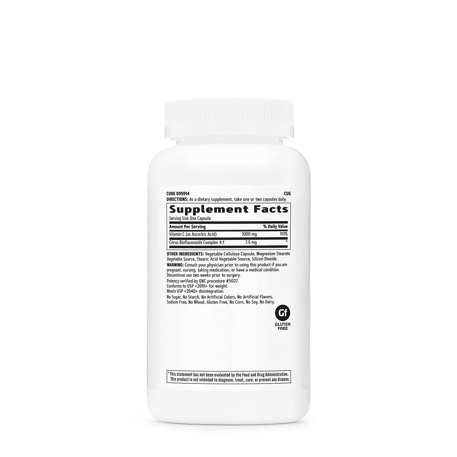 GNC Vitamin C 1000mg Twin Pack bottle side with dosage details