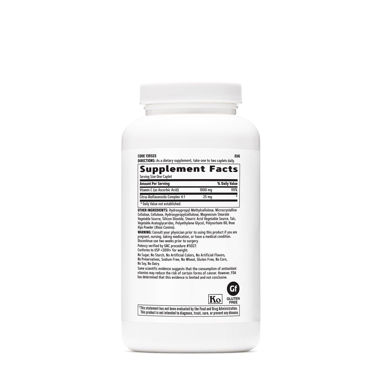 Closeup of GNC Vitamin C Timed-Release 1000 mg tablets for daily use