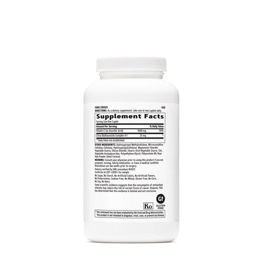 Closeup of GNC Vitamin C Timed-Release 1000 mg tablets for daily use