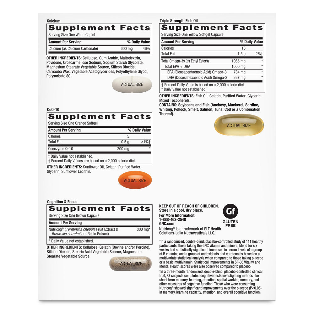 GNC Women's 50 Plus Vitapak packets inside highlighting 5-in-1 formula for busy mornings.