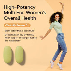 Capsule swirl of GNC multivitamin suggests easy daily intake with focus benefits.