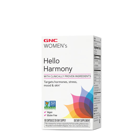 GNC Women's Hello Harmony bottle promotes stress support and daily balance.